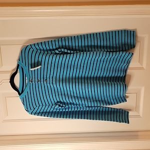 Lands End blue striped henley thermal large